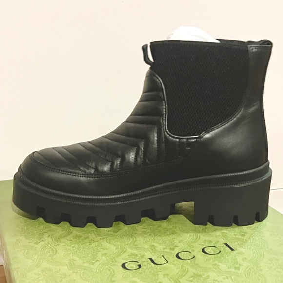 Gucci NEW Authentic Matelasse Lifford Black Boots Size 38 US 8 - Picture 1 of 9